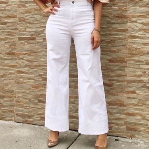 ZARA Wide Leg Crop Pants High Waist Off White Sz S - Picture 8 of 8